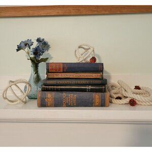 5 Blue Red Vintage Book Set Lot Staging Decor Retro Prop Shelf Mantle Centerpiec